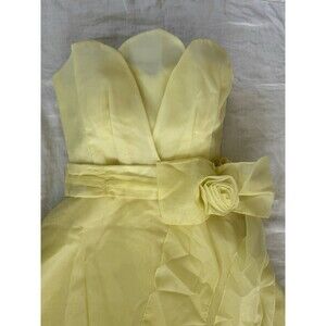 Vintage 80s 90s Roberta California Pale Yellow Sweetheart Gown - Rosette Sash